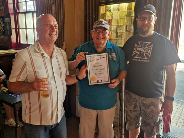 Clive Luff receiving Winchester's Beer of the Festival Award for Newtown Brewery's Gosport Royal